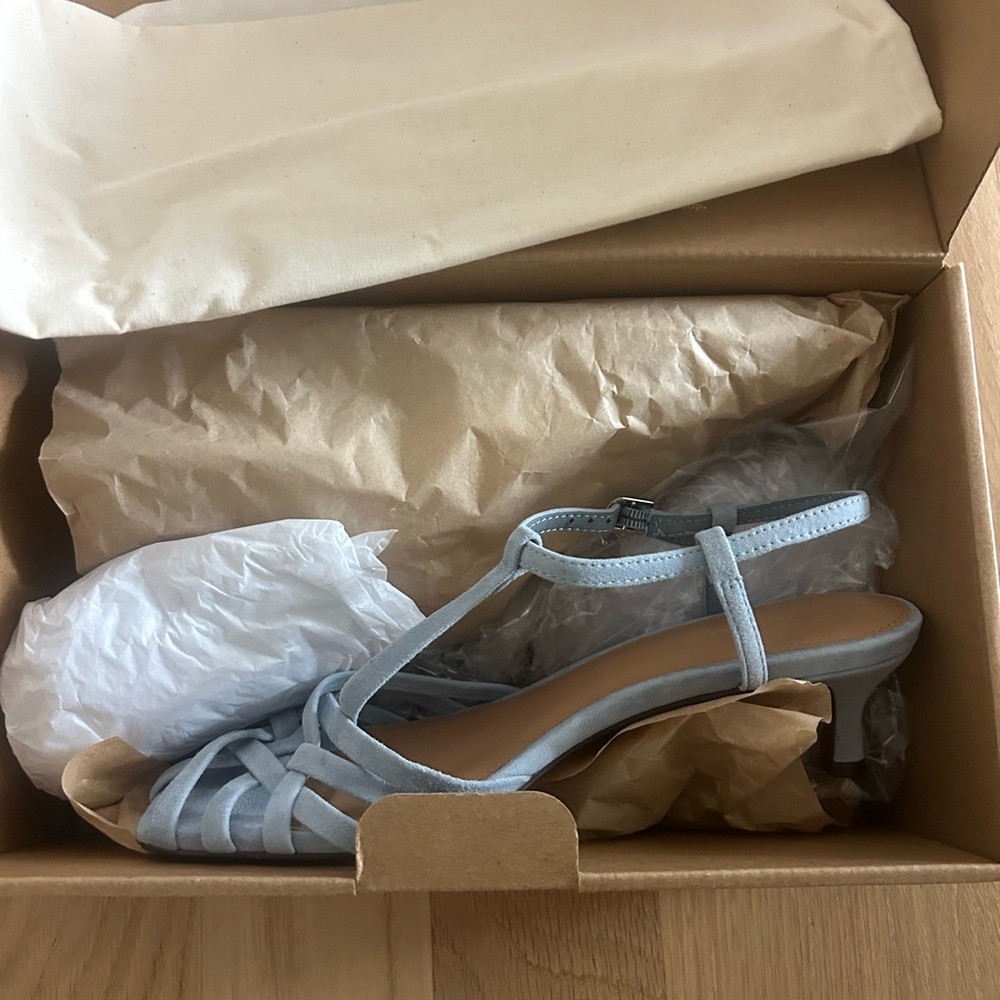 NEW Madewell Light Blue Milano Mid-Heeled Suede Sandals 7.5